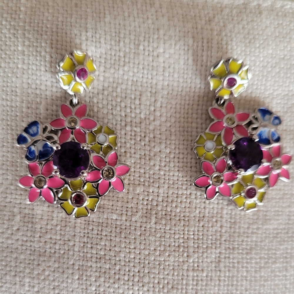 Amethyst, Ruby, Blue and Yellow Sapphire Earrings